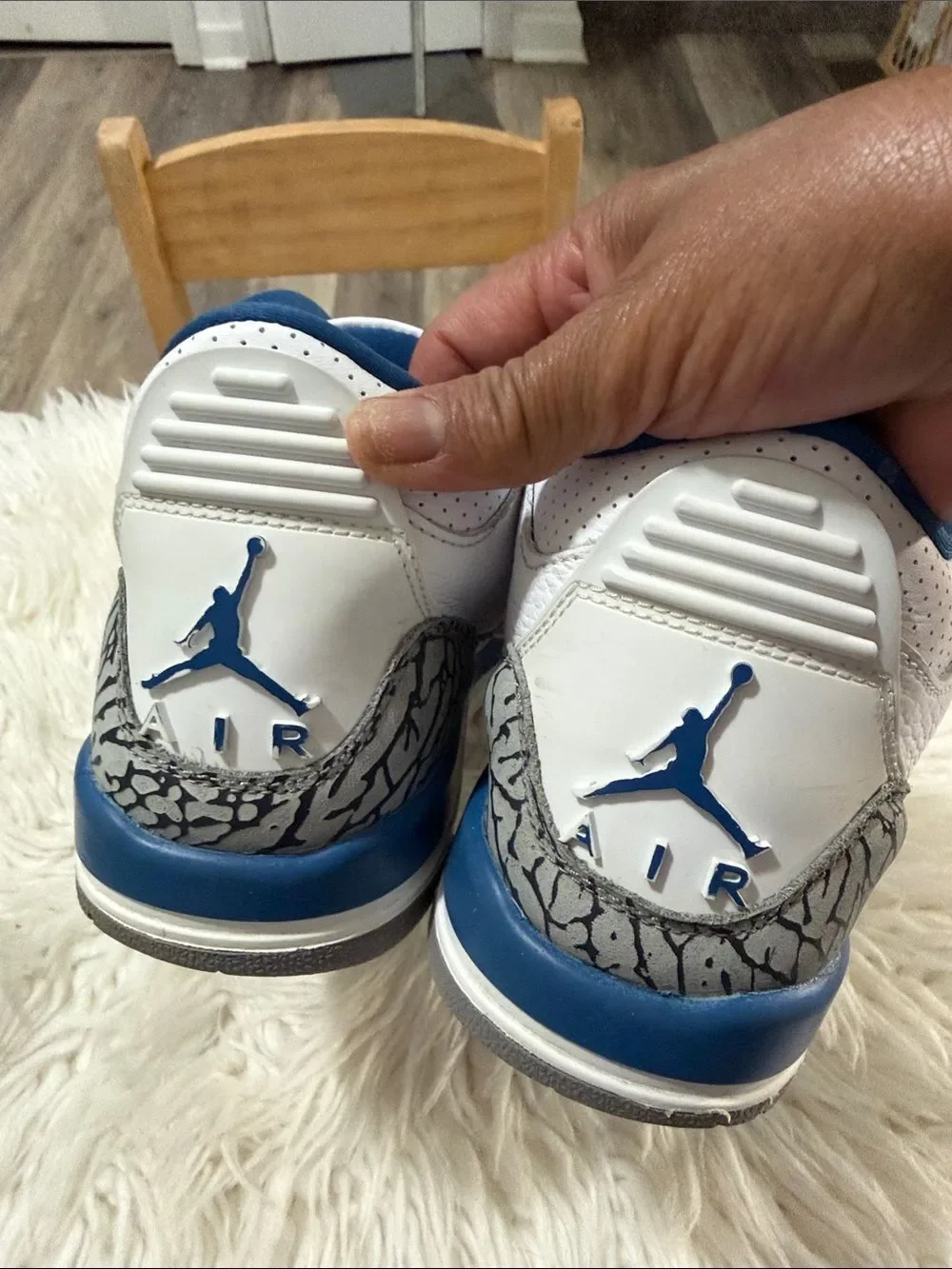 Jordan Air 3 Retro Washington Wizard Kids White & Blue Retro Sneakers Size 6.5Y